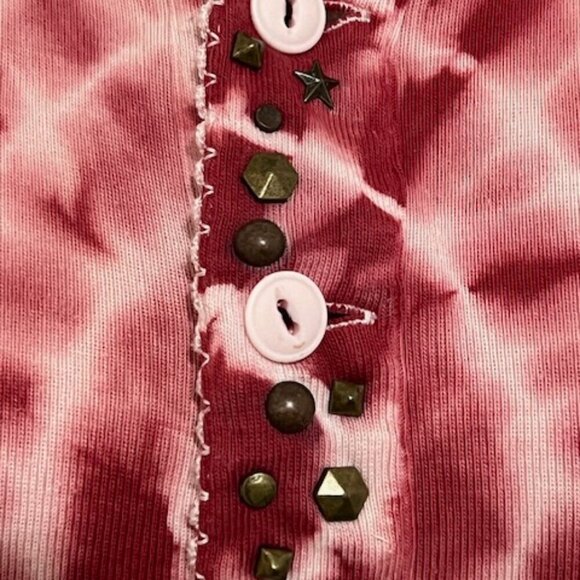 We the Free People Red Pink Tie Dye Mini Dress Metal Studs Raw Hem Size S - Picture 3 of 6